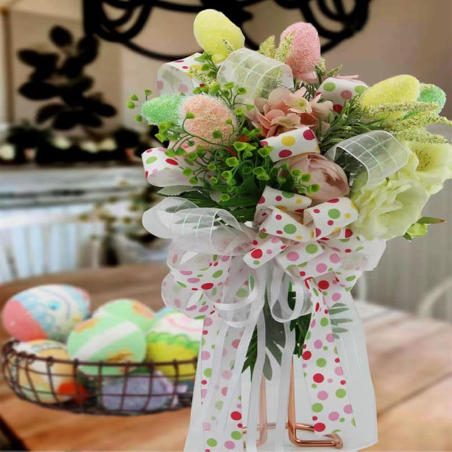 Multi Dots Wired Edge Ribbon,1-1/2 Inch,10 Meters Spool,Red With Christmas Dots,Use For Diy Gift Wrapping Wreath Floral Arrangement Bow Decoration