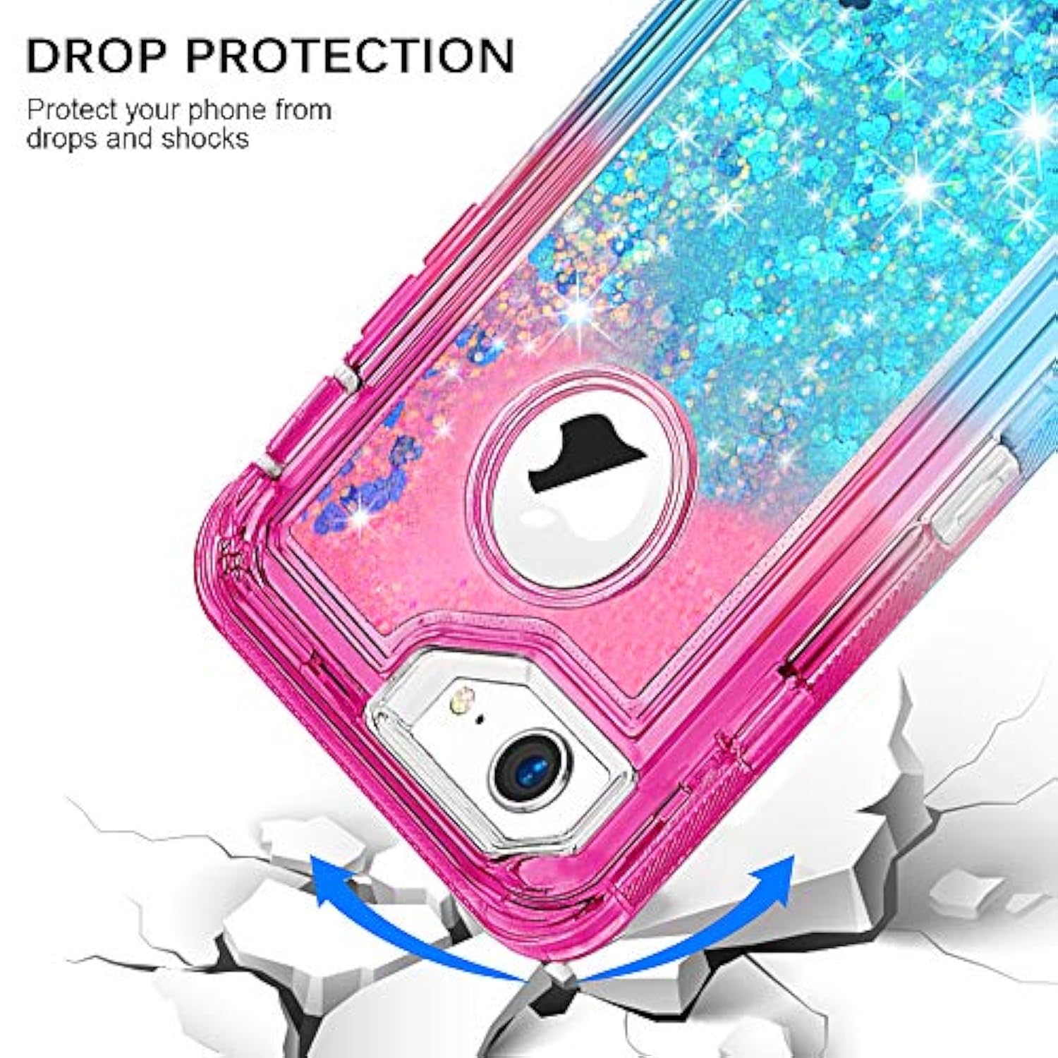 For Glitter Iphone 8 7 6 Case, Flowing Bling Liquid Quicksand Heavy Duty Shockproof Defender Cover For Phone 6/6S In 4.7 Inch (Pink/Blue, For Iphone Se 2020/Se 2022)