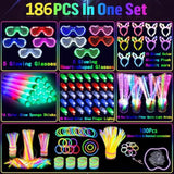 186-Piece Glow in the Dark Party Supplies Set with Sticks Wands Glasses Ears