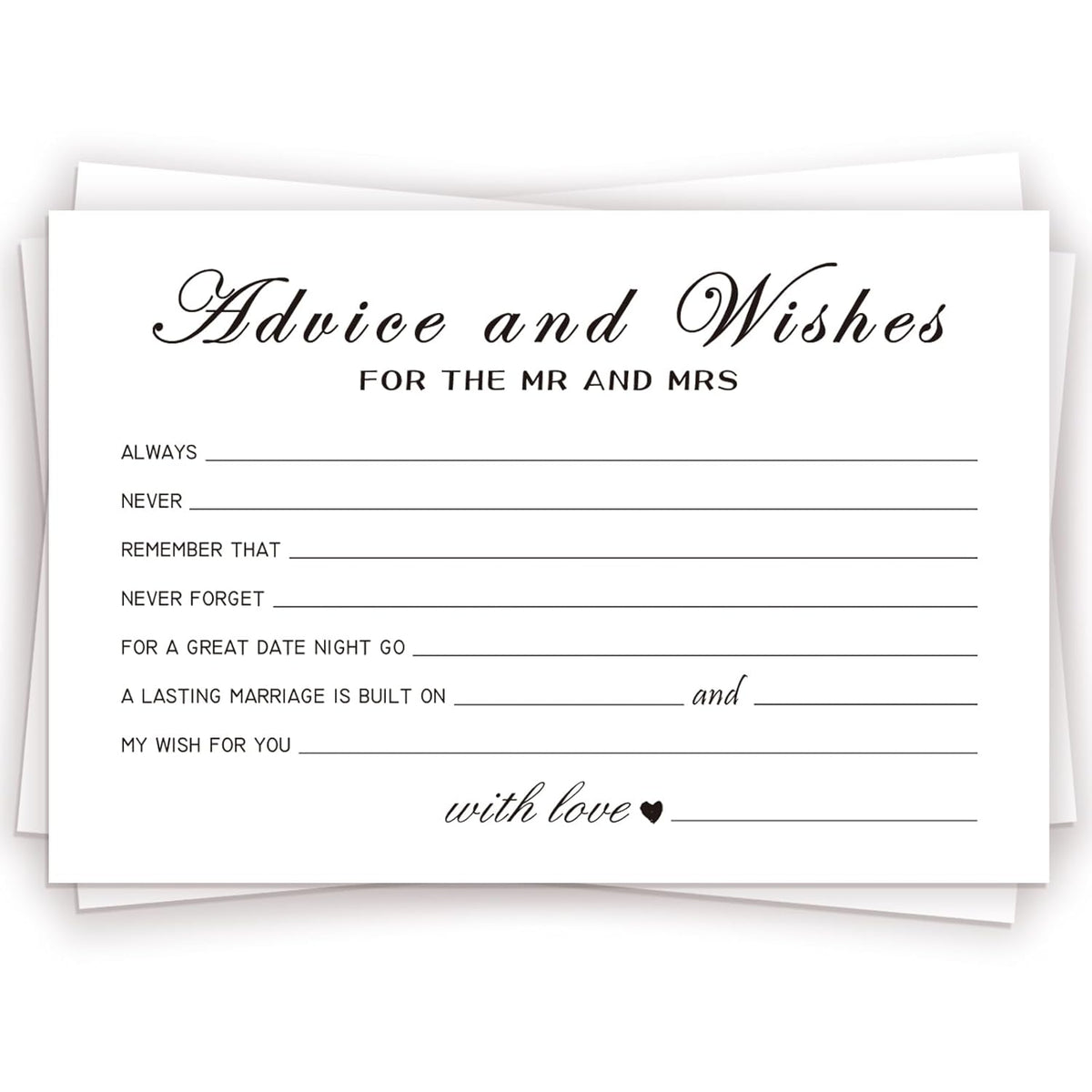 Advice And Wishes Cards For The New Couples Mr And Mrs, Bride And Groom, Newlyweds, Perfect 50 Pcs Wedding Advice Cards For The Wedding Reception Decorations/Bridal Shower Party