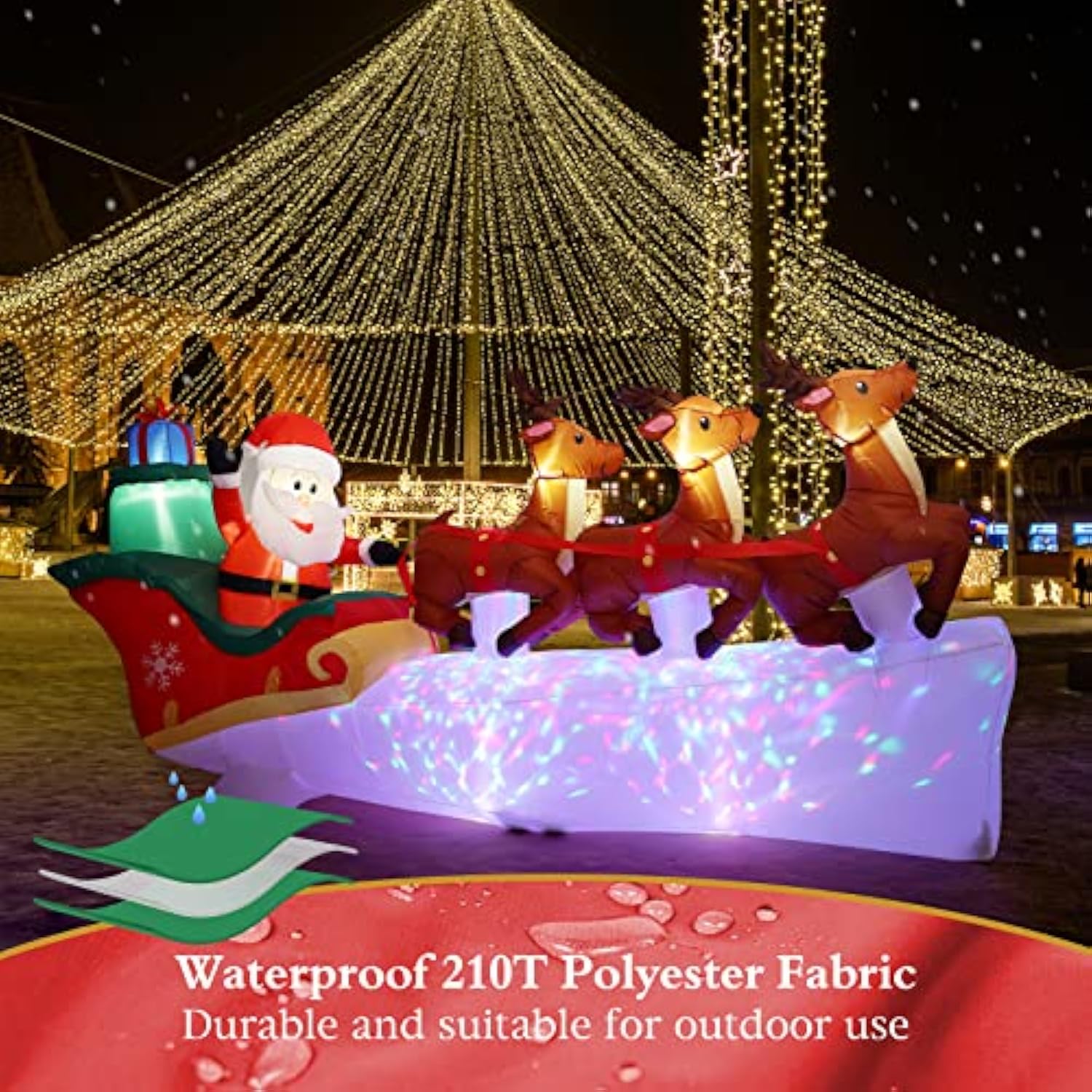 Christmas Inflatables, 10.8 Ft Waterproof Light Up Santa Claus Sleigh Christmas Deer Outdoor Decorations With Built-In L