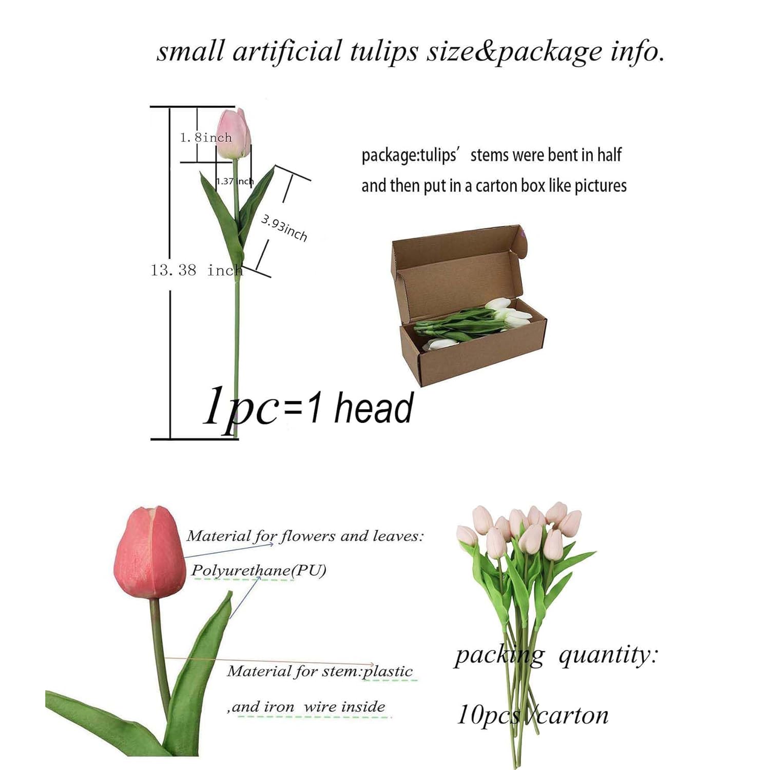 Artificial Flowers 10 Heads Mini Real Touch Artificial Tulip For Home Wedding Party Centerpiece Decoration (Light Pink)