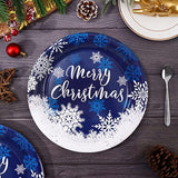 Christmas Paper Plates White Blue Snowflake Round Disposable Plates 9 Inch Merry Christmas Decorative Tableware For Christmas Winter Holiday Dinner Birthday Party Supplies, 24Pcs