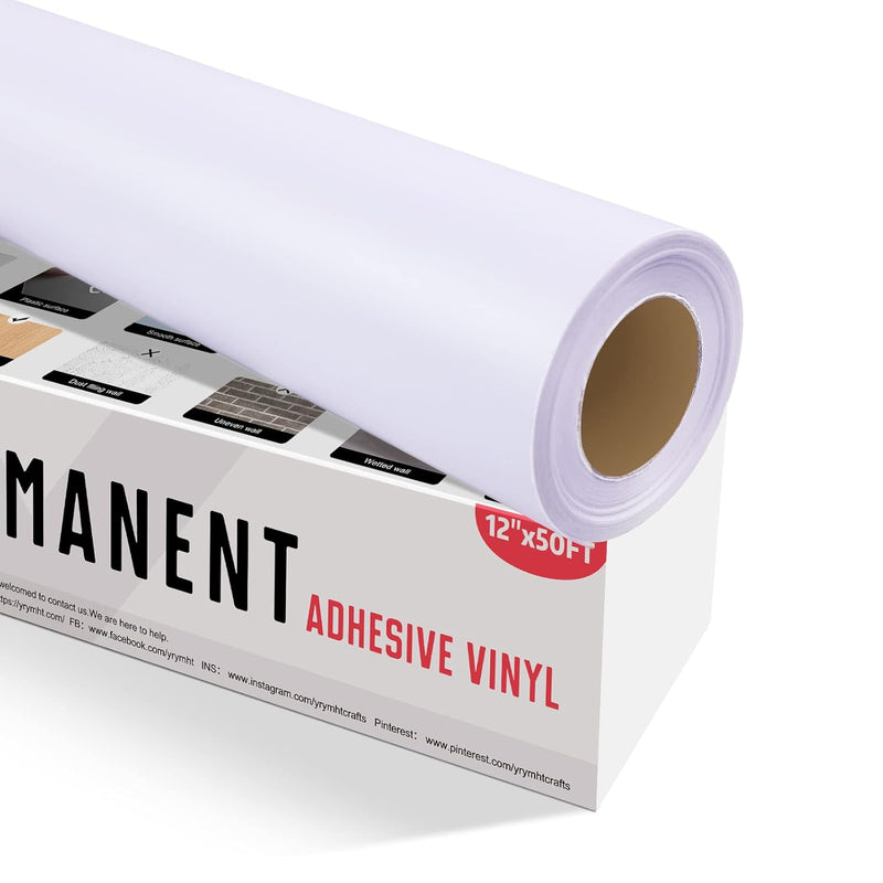 White Adhesive Vinyl Roll – Permanent Adhesive Vinyl Rolls – 12”X50Ft