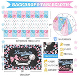 Baseball Or Bows Gender Reveal Decorations, 171 Pcs Boy Or Girl Gender Reveal Decorations Backdrop Balloon Garland Banner Tablecloth Cake Cupcake Topper Box Cutout Poster Sash Pink Blue