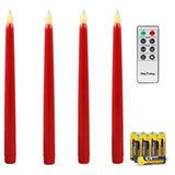 Red 10.8" Flameless Taper Candles With Timer, Battery Operated Candles With Remote, Smooth Wax Finish, Warm White Led, 8 Batteries Included - Set Of 4