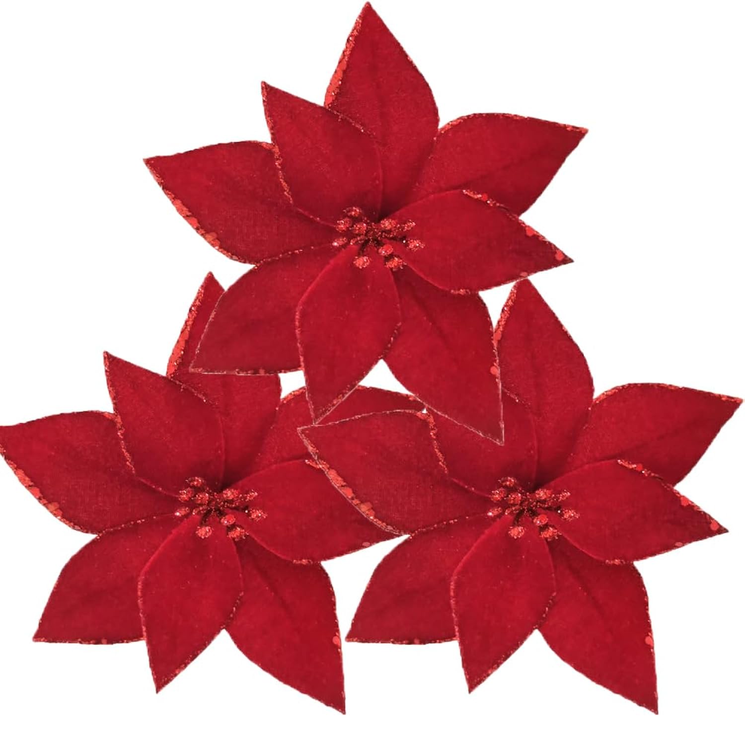 10Pieces Christmas Flower For Tree 7'' Christmas Poinsettia Flowers Artificial Christmas Party Flowers Ornament For Xmas Tree Wreath Garland Wedding Holiday Party Decoration (Red)