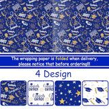 28 X 40 In Graduation Wrapping Paper Navy Gold Class Of 2025 Graduation Cap Assorted Design, Folded Flat Gift Wrap Paper - 6 Jumbo Sheets For School College Congrats Grad Party Celebration