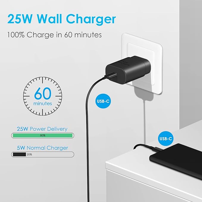 25W USB C Fast Charger with 6FT Cable for Samsung Galaxy S26 S25 S24 S23 S22 Pixel iPhone