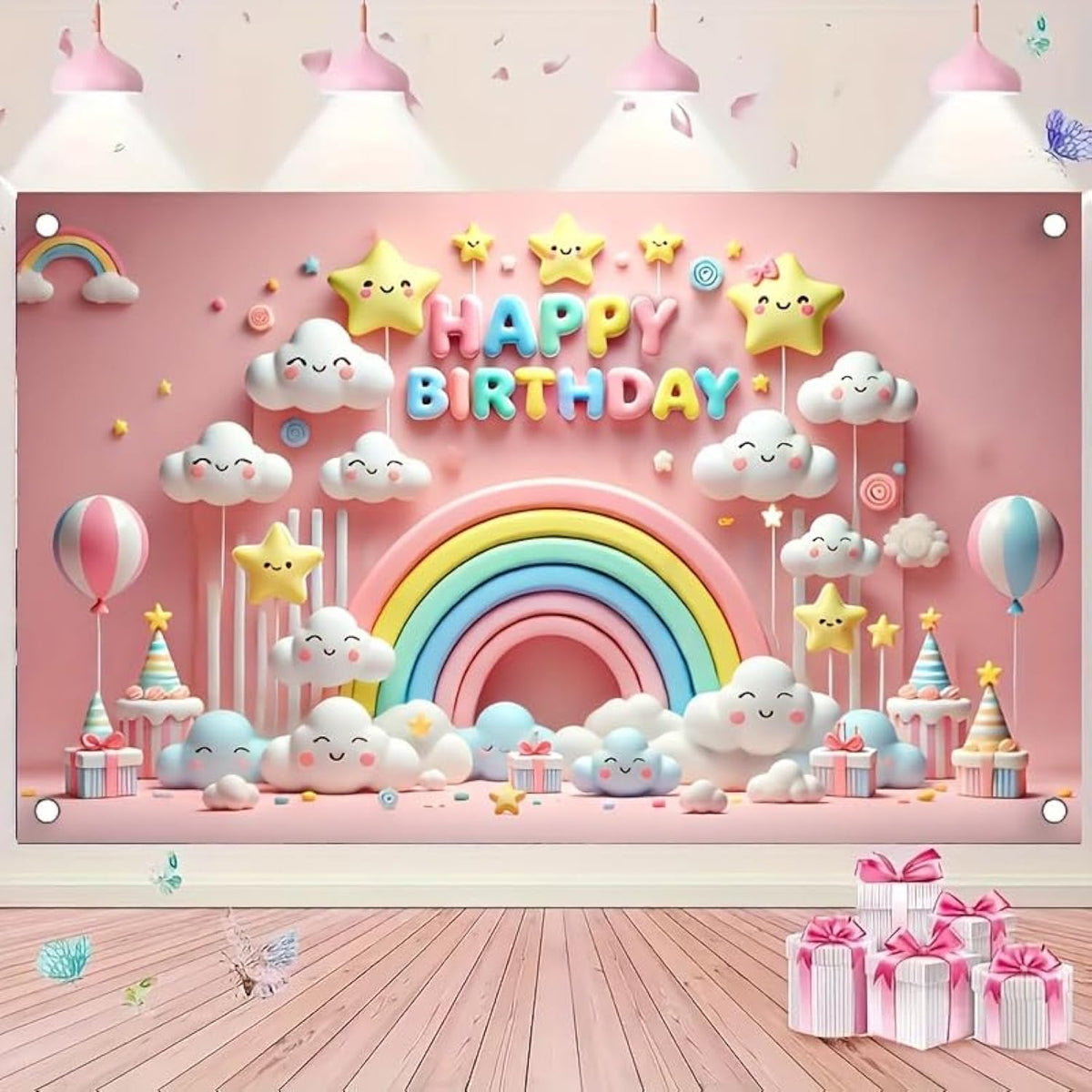 Rainbow Birthday Backdrop: 71"x43" Kids' Party Banner