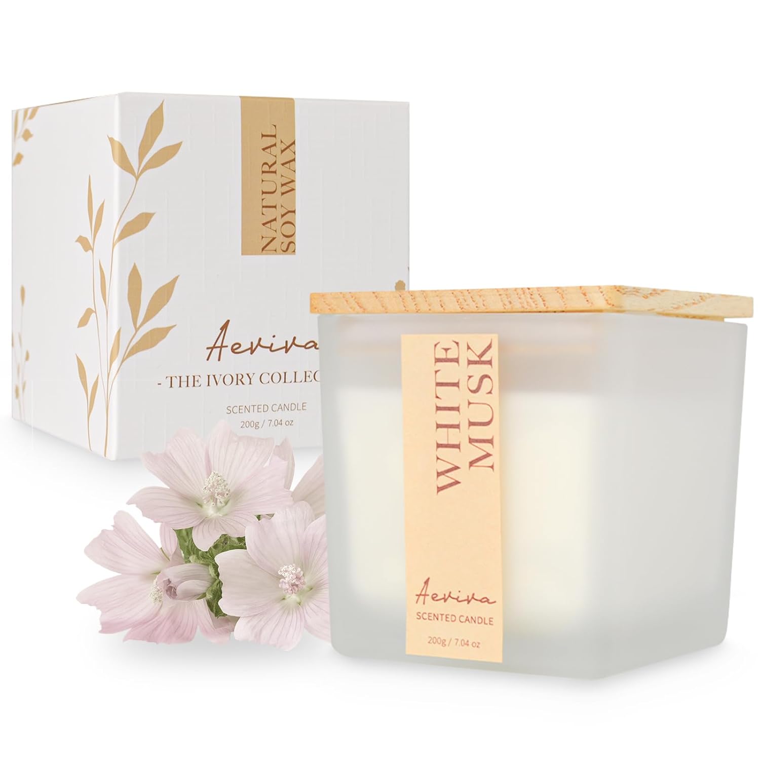 Scented Candle, 7.04 Oz White Musk Aromatherapy Candle, Natural Soy Wax With Wooden Wick, Candles For Home, 45 Hours Burn Time, Scented Jar Candle Gifts