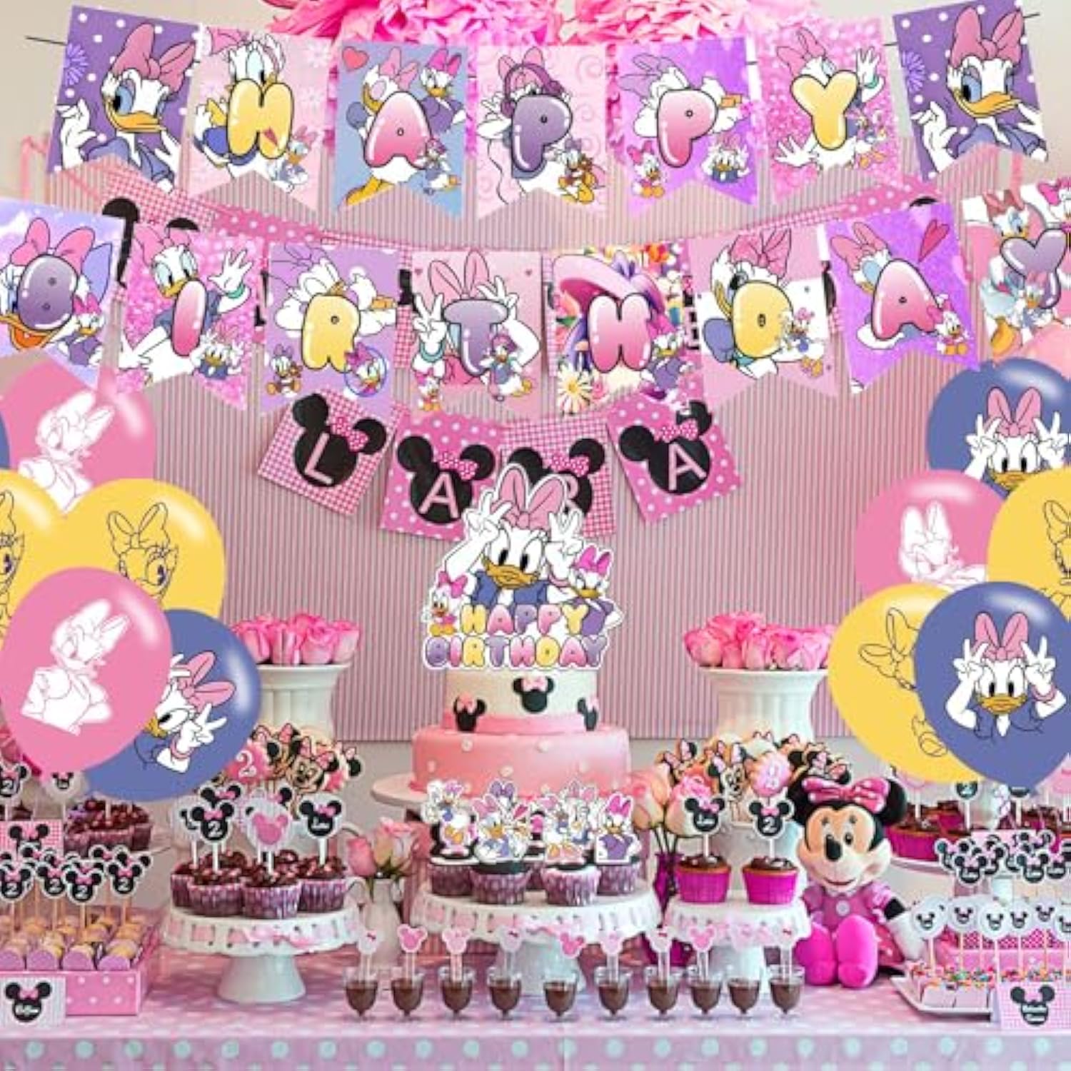 Daisy Duck Party Set - Movie Banner, Cake Topper, Latex Balloons for Fans