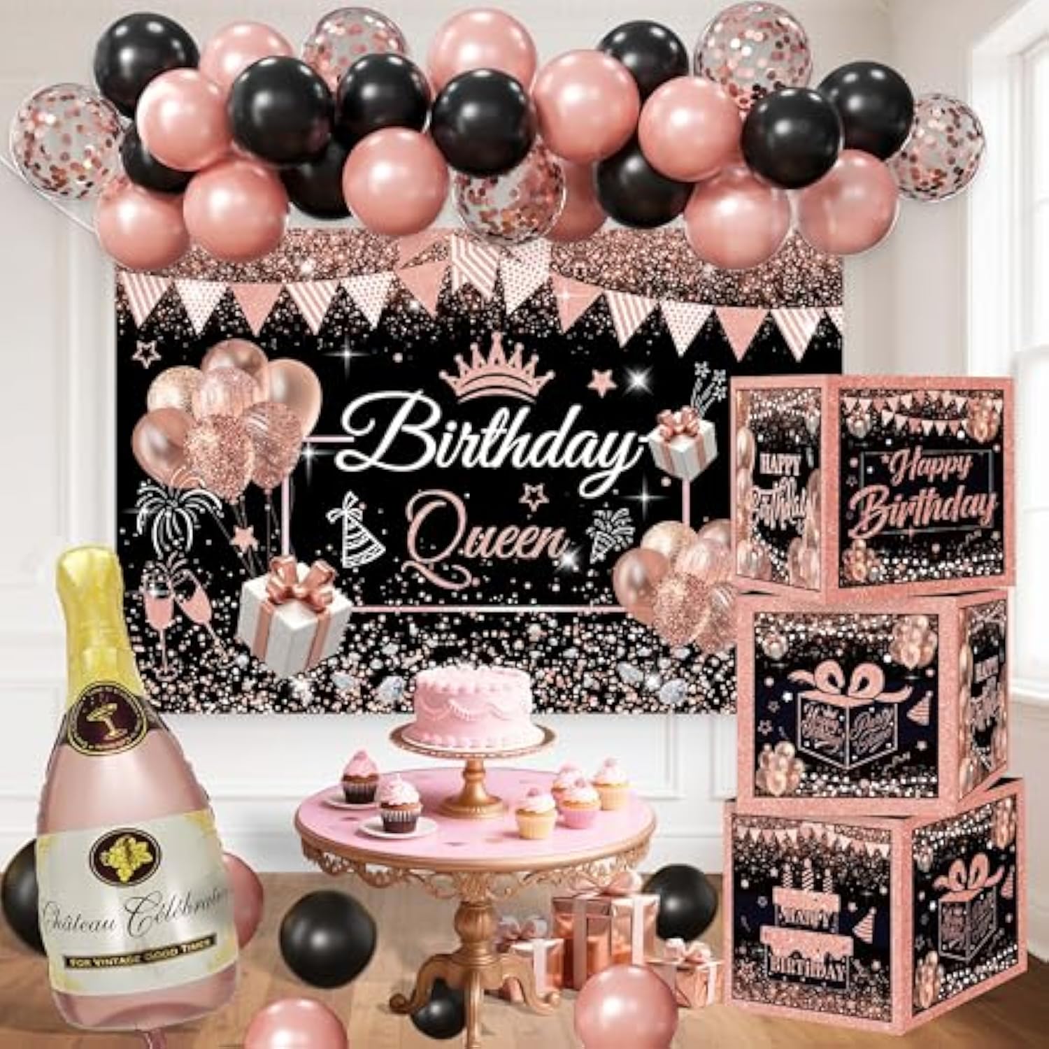 80Th Birthday Decorations For Women - (76Pack) Rose Gold Party Banner,