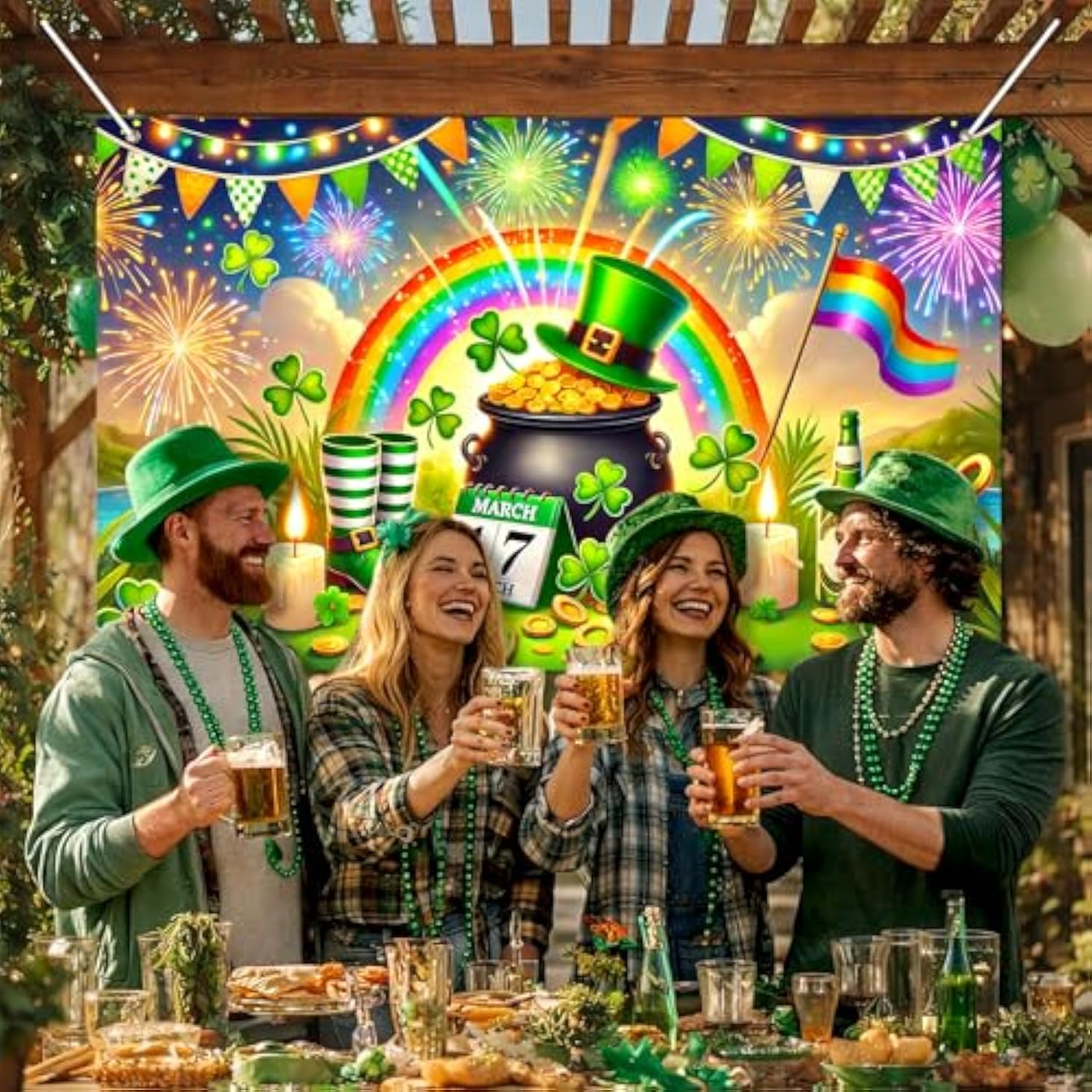St. Patrick’S Day Banner Happy St. Patrick’S Day Decorations 71X43 Inch Rainbow Shamrock Gold Coin Pot Clover March 17 Party Wall Decor Holiday Photo Backdrop Indoor Outdoor