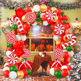 165Pcs Christmas Balloons Garland Arch Kit, Xmas Red White Green Holiday Party Balloon Decorations With Candy Cane Gifts Box Red Star Foil Balloons For Christmas Themed Birthday Party Supplies