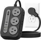 USB C Power Strip Surge Protector 6 Outlets 4 USB Ports 5FT Flat Plug Wall Mount