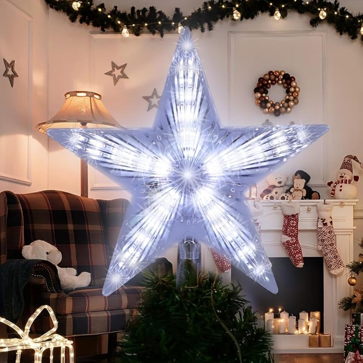 Christmas Tree Topper, Christmas Star Tree Top Decor Light For Christmas Holiday Home Fit For General Size Xmas Tree, 8.