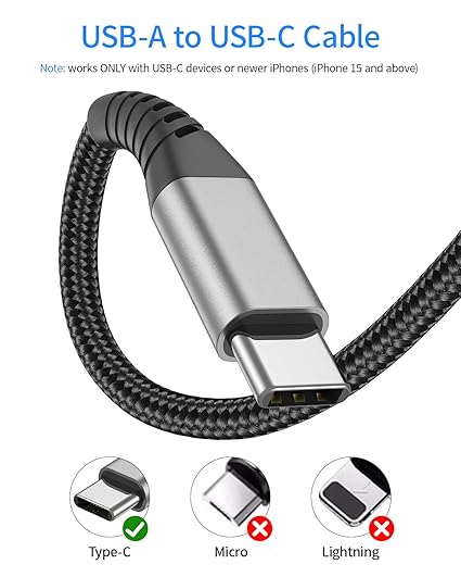 2 Pack 6 Inch Short USB A to USB C Fast Charging Cable for iPhone Samsung Pixel iPad