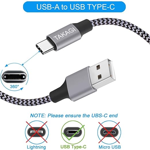 3 Pack USB A to USB C Fast Charging Cable 6FT Nylon Braided Charger for iPhone 17 16 15 Samsung Galaxy