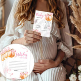 50Pcs Baby Prediction Cards For Baby Shower Games, Fall Pink Bow Pumpkin Wish And Advice Cards With Box For Baby Shower Decorations, Gender Reveal Boy Or Girl Decor (Pumpkin Prediction)