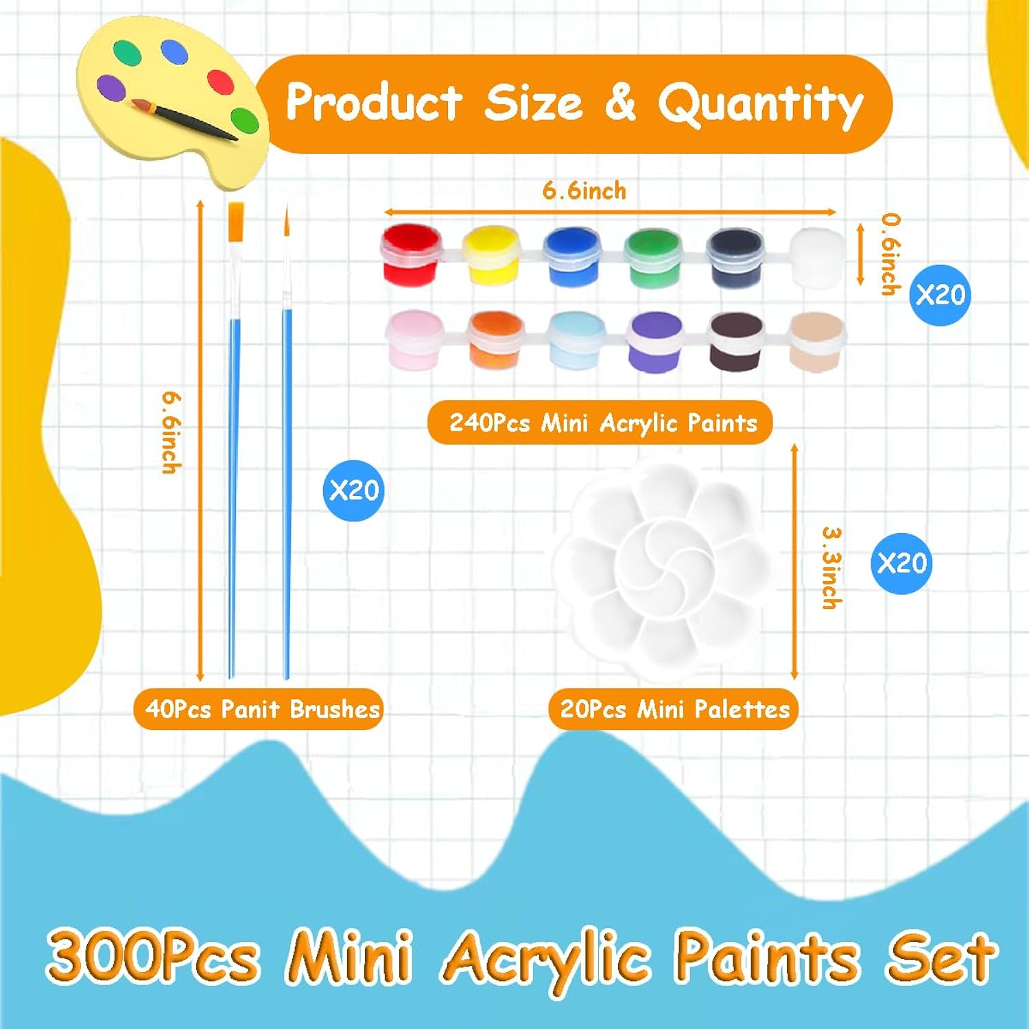 Mini Paint Set, 20 Pack Washable Paint Strips Kit With 40 Painting Brushes And 20 Palettes, 12 Colors Mini Acrylic Paint Set For Kids Painting Craft
