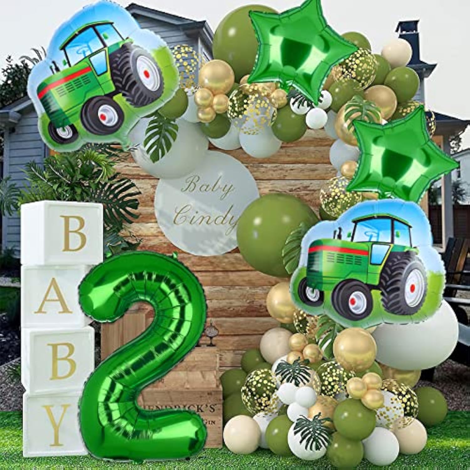 5Pcs Tractor Balloons, Green Tractor Birthday Number Mylar Foil Balloon Farm Theme 2Nd Birthday Party Supplies Decor (2Nd)