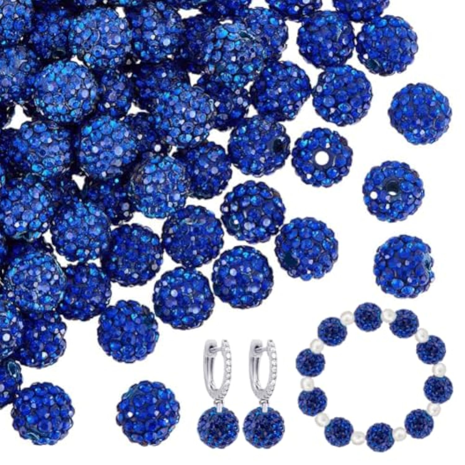 100pcs 10mm Blue Rhinestone Clay Beads for Jewelry & Party Decoration