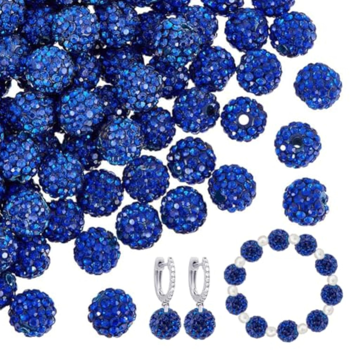 100pcs 10mm Blue Rhinestone Clay Beads for Jewelry & Party Decoration