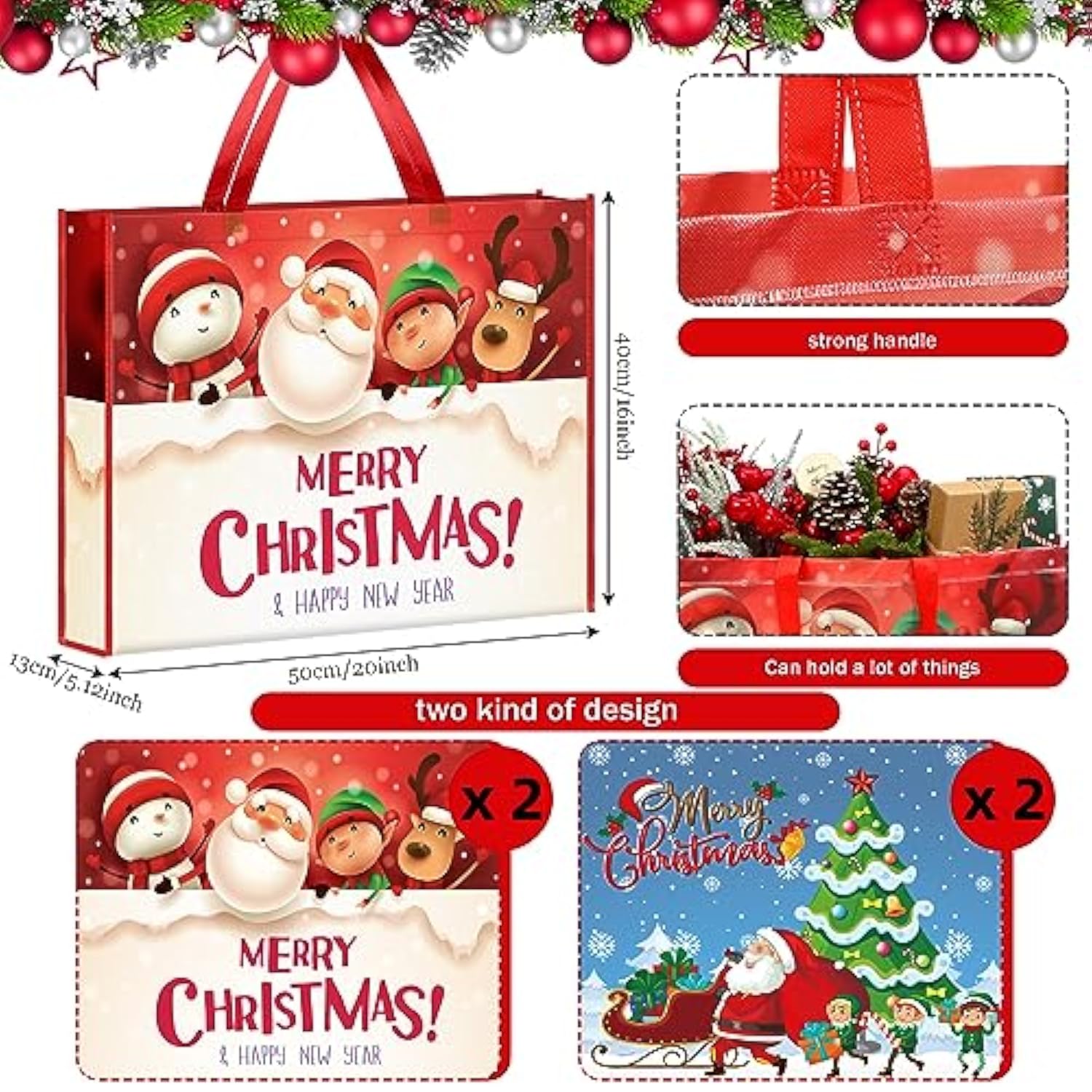 4 Pcs Extra Large Christmas Gift Bag 20 X 16 Inch Jumbo Gift Bag Large Tote Bag With Handles Reusable Non Woven Gift Bags Santa Snowman Christmas Gift Bags For Xmas Party Favor Shopping Supplies Bags