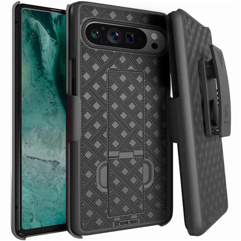 Pixel 9 Pro XL (2024) Case with Belt Clip, Kickstand, Slim Black Cover