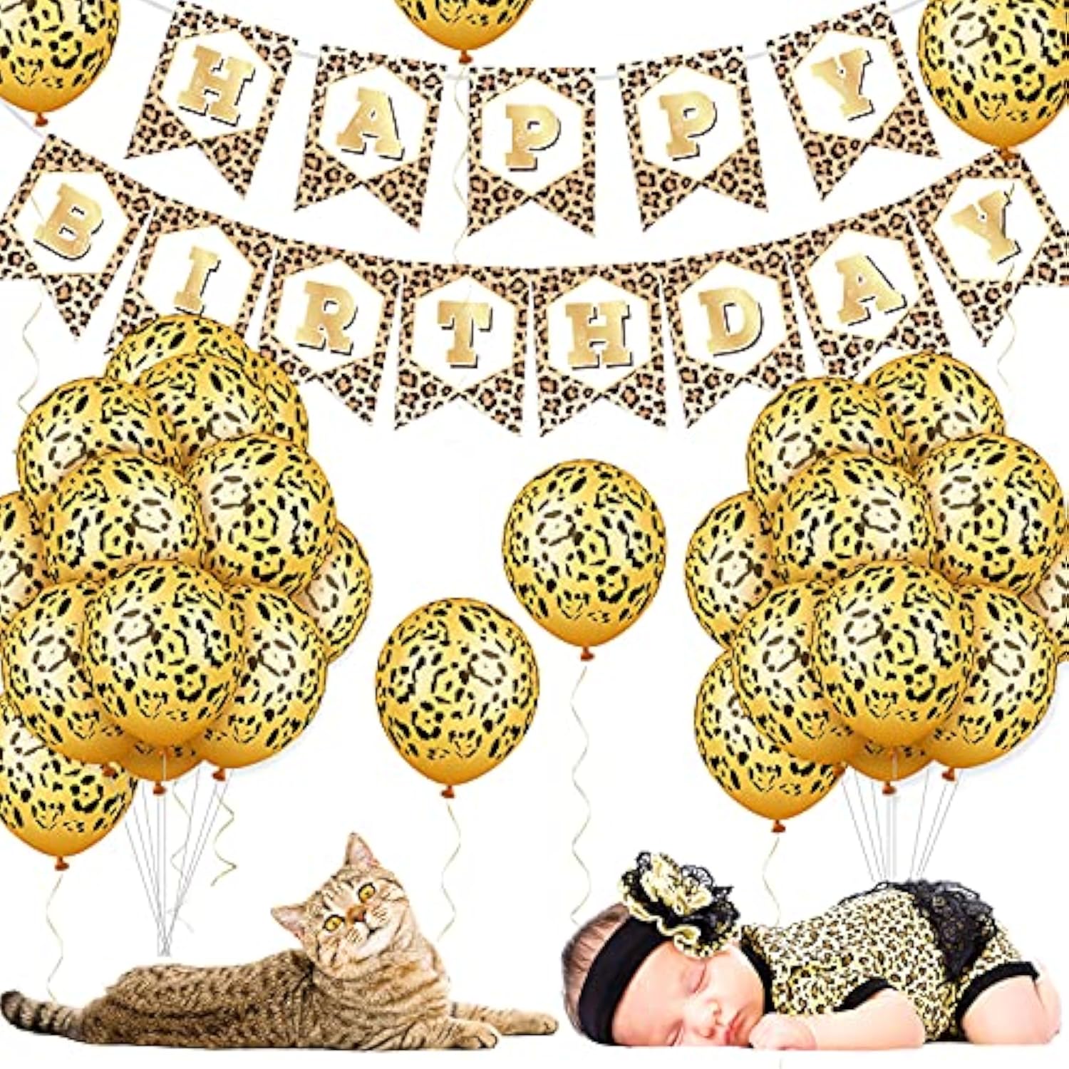 46 Pieces Leopard Banner Cheetah Banner Cheetah Theme Balloons Leopard