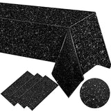 3 Pcs Black Glitter Tablecloth, 54 X 108 Shimmer Table Cloth For Women, Sequin Sparkly Plastic Waterproof Disposable For Star Galaxy Space Themed Gothic Halloween Disco Wedding Birthday Party