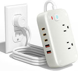 40W Travel Power Strip 2 Outlets 5 USB Ports 3 USB C 5FT Flat Plug Cruise Friendly
