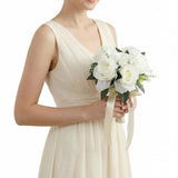 Wedding Bouquets For Bride, White Champagne Artificial Roses Flowers Artificial Bridal Bouquet, Peonies Artificial Flowers For Bride Holding Flowers For Wedding (Milky White)