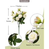 Small White Mini Roses Bouquet, Realistic Creamy White Flowers, Faux Wildflowers Bush For Decoration, Perfect For Weddings And Parties, 11'', Set Of 4