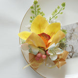 Wrist Corsage And Boutonniere Set Artificial Flowers Accessories For Groom Bride Groomsmen Bridesmaids Wedding Party Prom Suit - Yellow Orange 2 Pieces