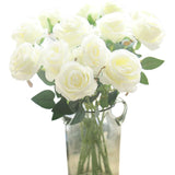 Artificial Silk Flowers Realistic Roses Bouquet Long Stem For Home Wedding Decoration Party (White)