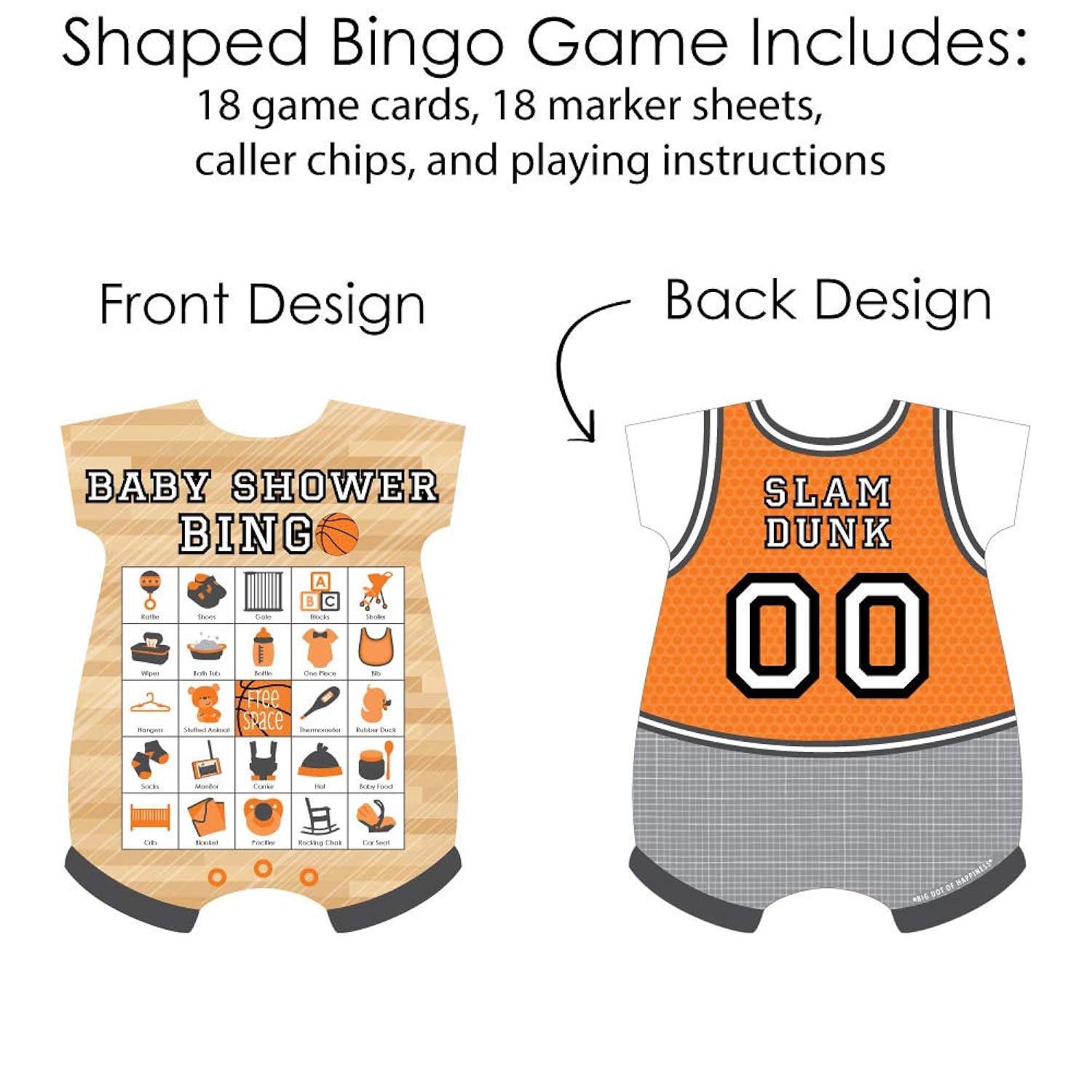 Big Dot of Happiness Nothin’ but Net - Basketball - Picture Bingo Cards and Markers - Baby Shower Shaped Bingo Game - Set of 18