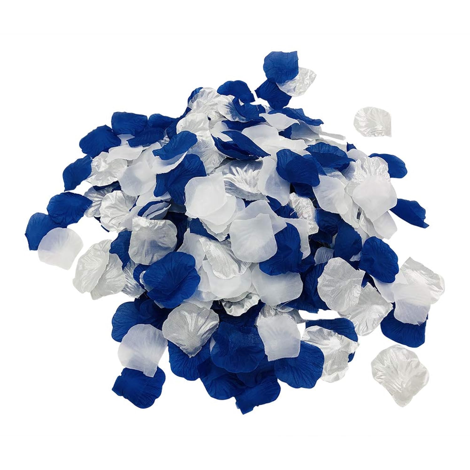 1200Pcs Royal Blue Silver White Silk Rose Petals Artificial Flower Petals Table Scatter Aisle Runner Wedding Bridal Shower Graduation Bachelorette Celebrate Boy Baby Shower Decoration