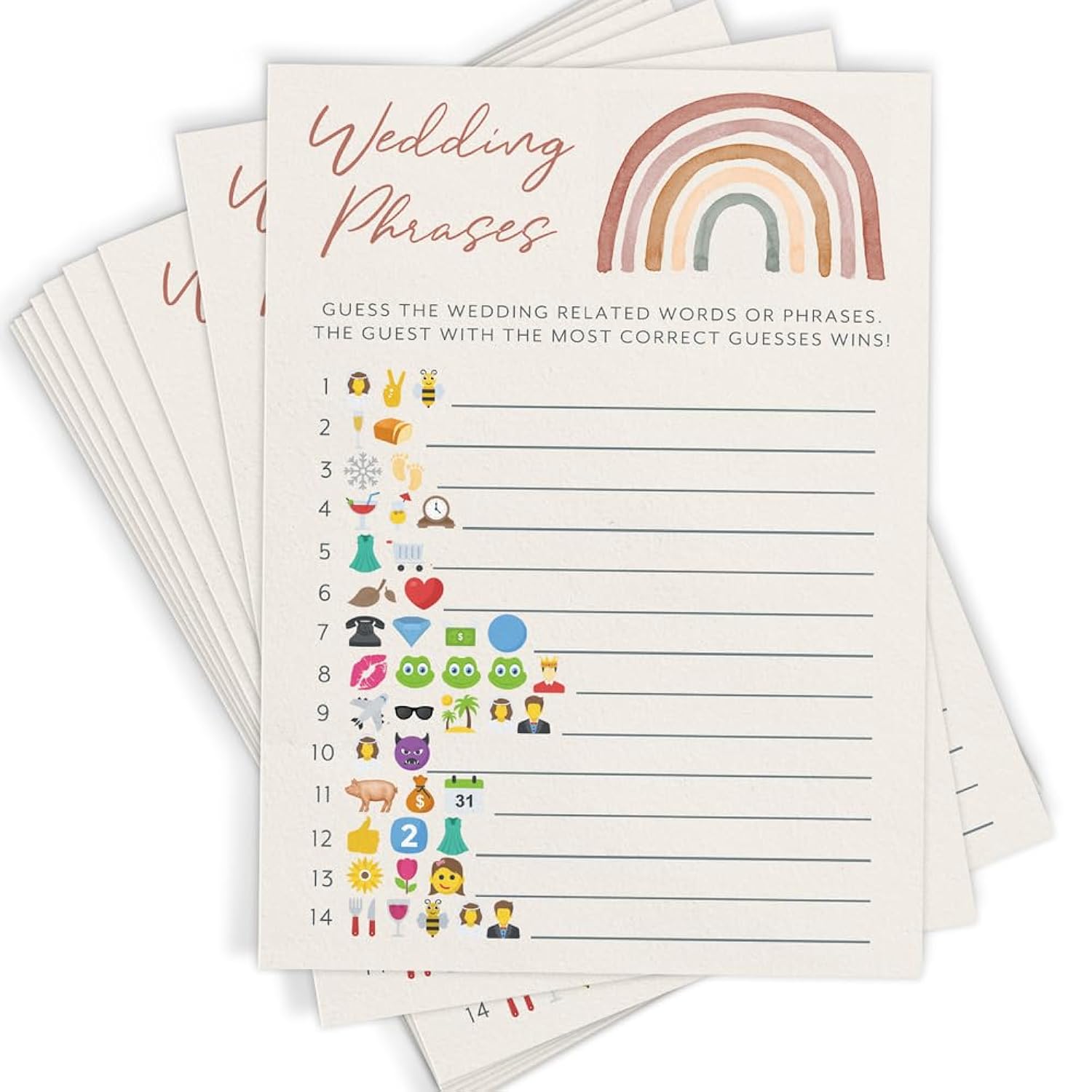 Bridal Shower Game Set – 4 Fun Games And Activities For 30 Guests, Includes Bingo, Bride Or Groom Trivia, Would She Rather, And Wedding Phrase Icon Guessing, Boho Rainbow Design