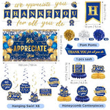We Appreciate You Decorations Blue Gold Thank You for All You Do Banner Honeycomb Centerpieces Hanging Swirls Employee Staff Appreciation Gift Pastor Teacher Doctor Retirement Appreciation Party Decor