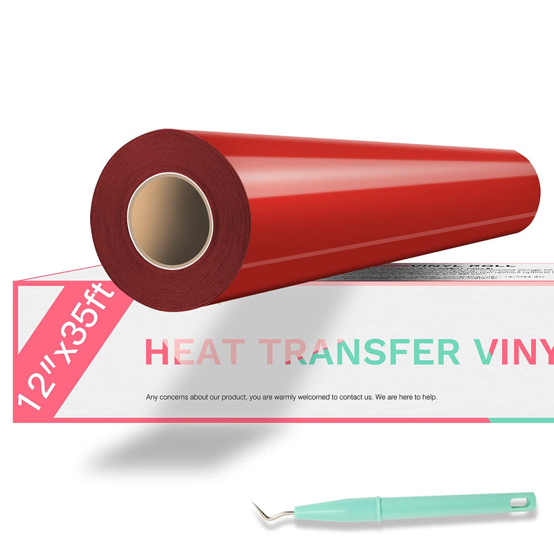 Heat Transfer Vinyl Red Htv Vinyl Rolls - 12" X 35Ft Red Iron On Vinyl For All