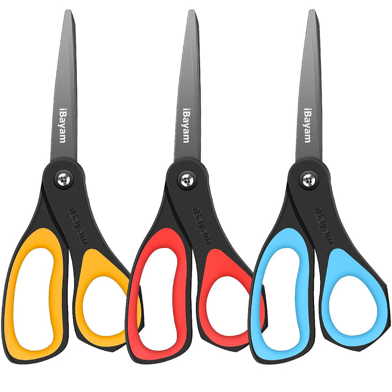 Scissors, 3 Pack 8" All-Purpose Titanium Non-Stick Scissors, Comfort G