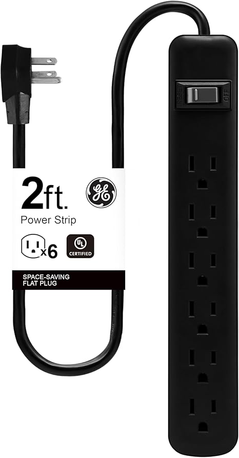 6 Outlet Power Strip 15A 1800W Wall Mount with Circuit Breaker 2FT Cord Black