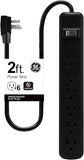 6 Outlet Power Strip 15A 1800W Wall Mount with Circuit Breaker 2FT Cord Black