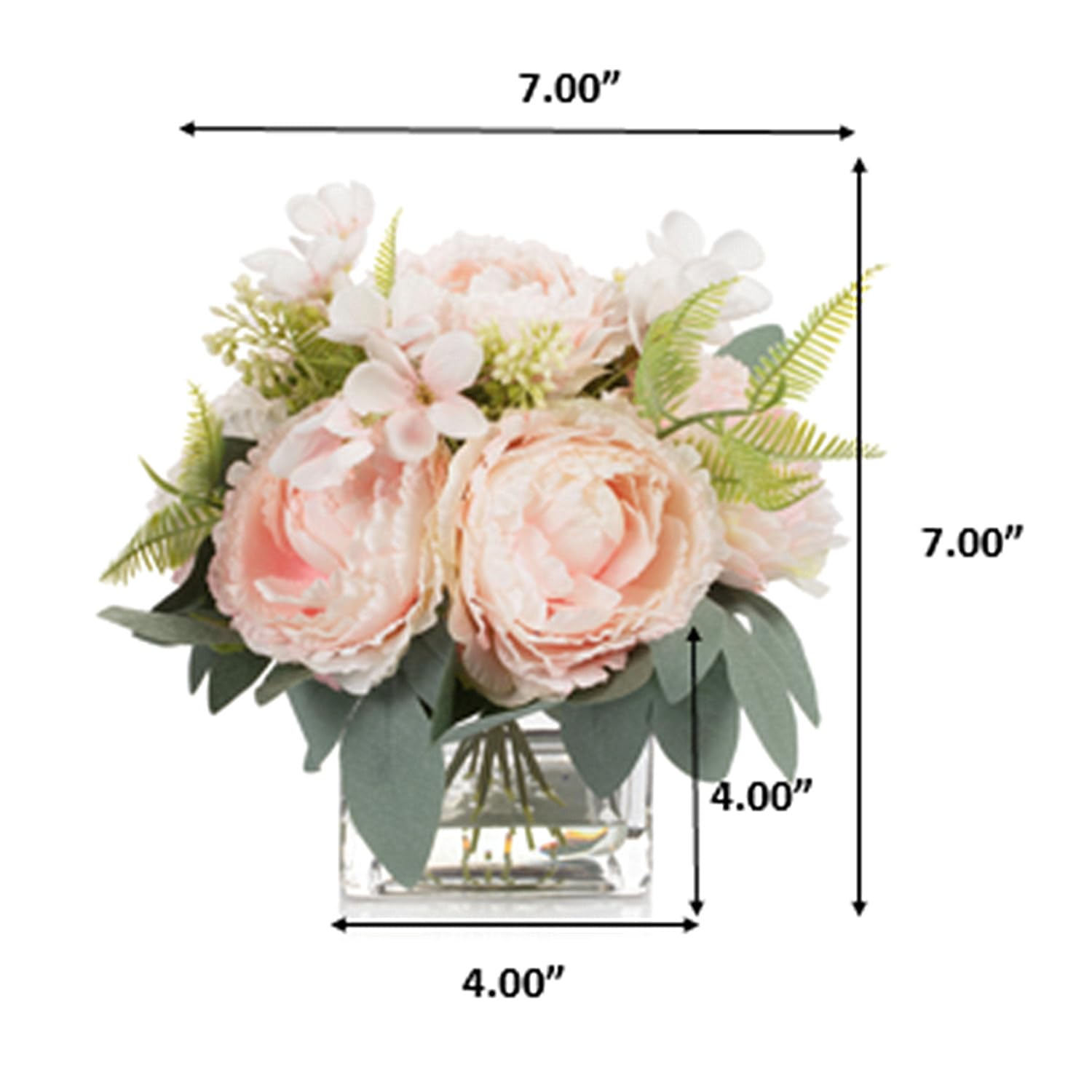 Artificial Flower Arrangement With Vase,Mixed Artificial Silk Peony Flower In Vase For Decoration Home Office, Wedding Centerpiece (Pink)