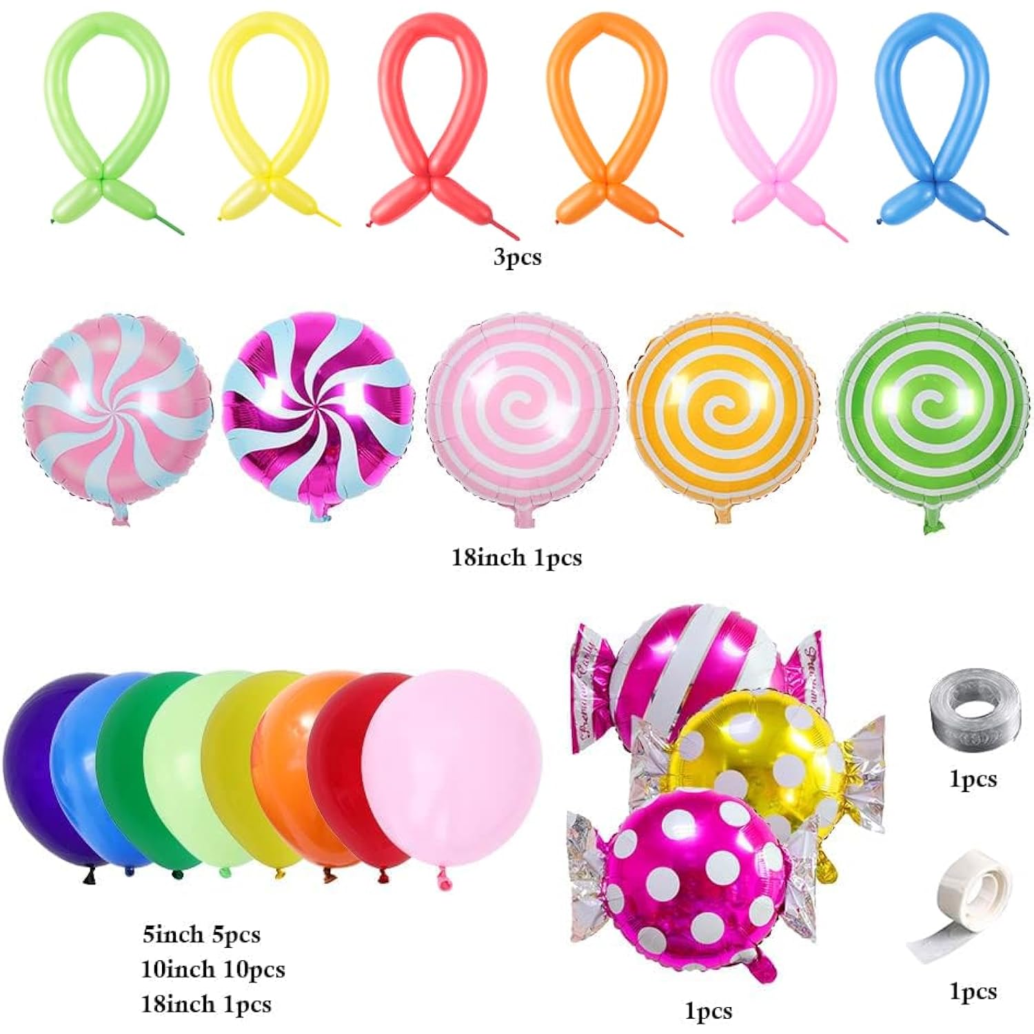 155pcs Candy Rainbow Balloon Arch Kit with Lollipop Balloons for Party Decor