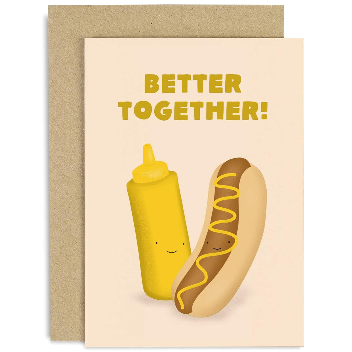 Old English Co. Cute 'Better Together' Mustard And Hotdog Valentine'S Day & Anniversary Card For Him Her - Fun Friendship Card For Bestie | Blank Envelope