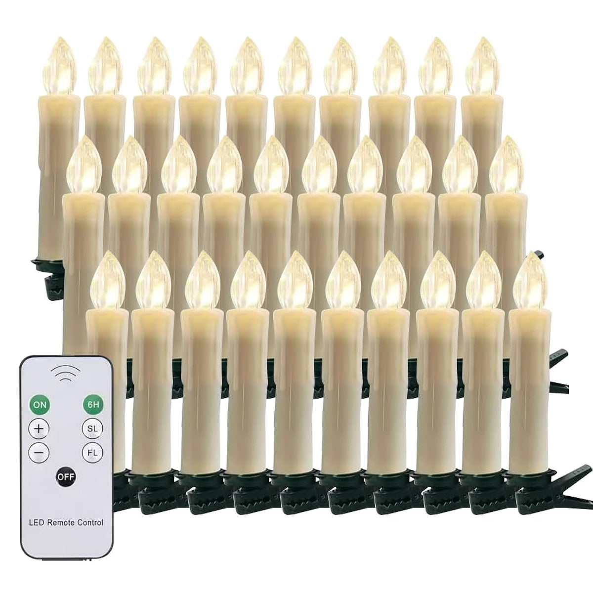 Christmas Trees Flameless Candles, 30Pcs Led Flickering Lights Battery Operated Candlesticks With Remote Timer/Clips, Warm White Window Taper Candles For Home Wedding Halloween Birthday Decor