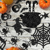 Glitter Black Halloween Hanging Banner Garland Ghosts Witches Bats Spiders Cat Party Decor